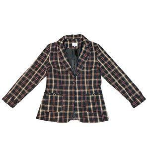 PLM Women's Single Breasted Blazer Black/Purple Plaid New Size S